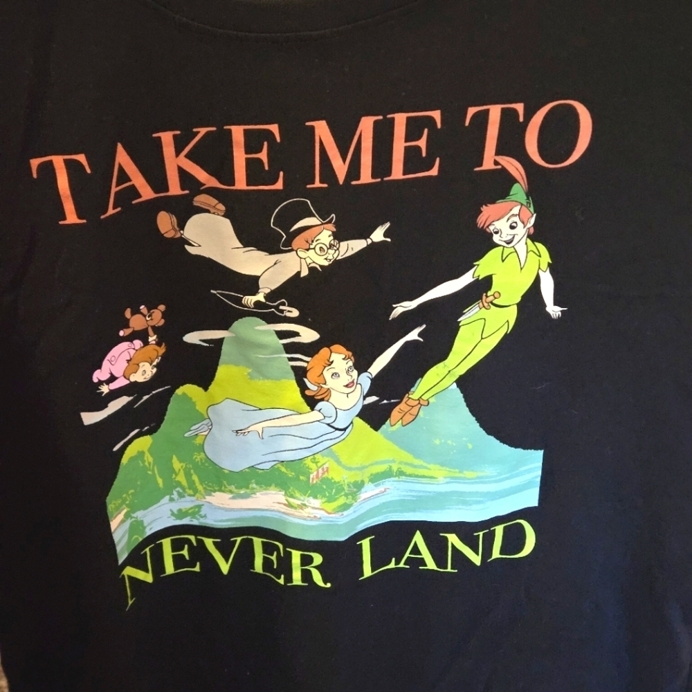 Disney Peter Pan Short Sleeve T-shirt Black with Colored Graphics Women size L